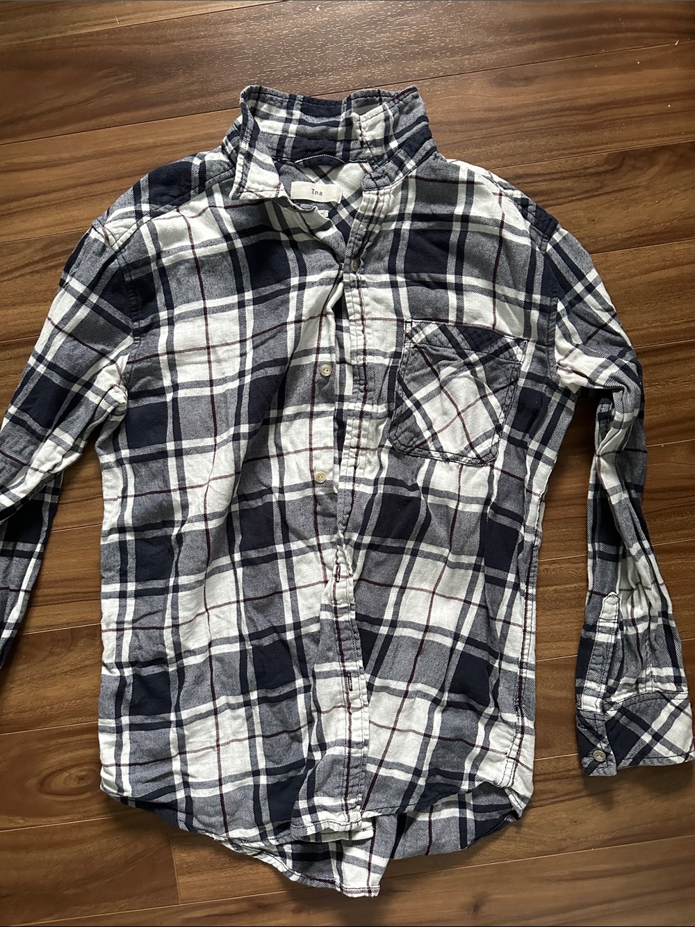 Aritzia Navy, White & Black Plaid Button-Down Shirt